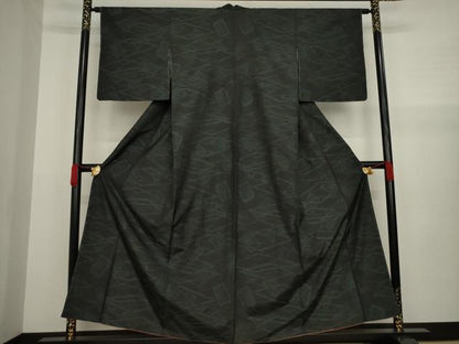 平和屋着物●本場大島紬 幾何学文様 黒地 正絹 逸品 AAAZ3816ck