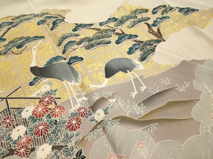 平和屋着物■豪華色留袖　雲取り花鳥文　金銀彩　正絹　逸品　AAAZ3866ru