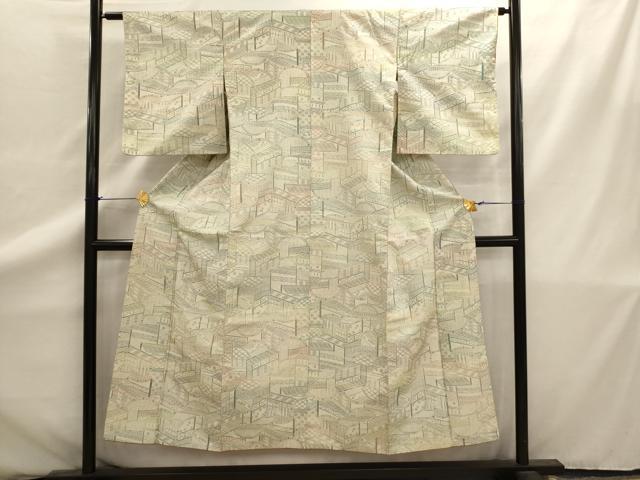平和屋着物■お召　風景文　正絹　逸品　AAAZ3958ru