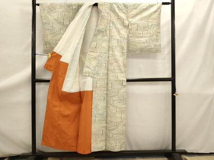 平和屋着物■お召　風景文　正絹　逸品　AAAZ3958ru