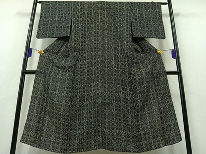 平和屋着物▽上質な小紋 単衣 草花文 黒地 正絹 逸品 AAAZ3961jh