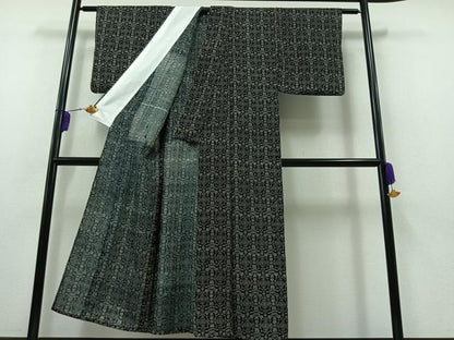 平和屋着物▽上質な小紋 単衣 草花文 黒地 正絹 逸品 AAAZ3961jh