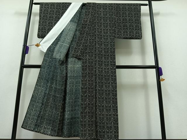 平和屋着物▽上質な小紋 単衣 草花文 黒地 正絹 逸品 AAAZ3961jh