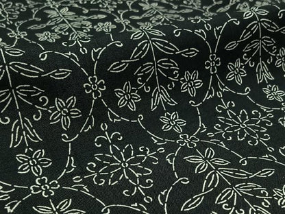 平和屋着物▽上質な小紋 単衣 草花文 黒地 正絹 逸品 AAAZ3961jh
