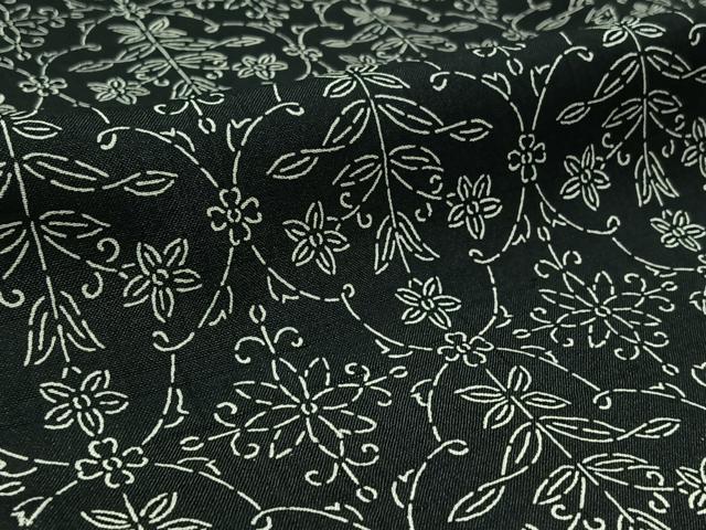 平和屋着物▽上質な小紋 単衣 草花文 黒地 正絹 逸品 AAAZ3961jh