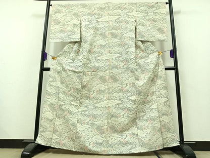 平和屋着物▽上質な紬 単衣 風景人物文 正絹 逸品 AAAZ3962jh
