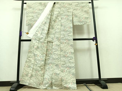 平和屋着物▽上質な紬 単衣 風景人物文 正絹 逸品 AAAZ3962jh