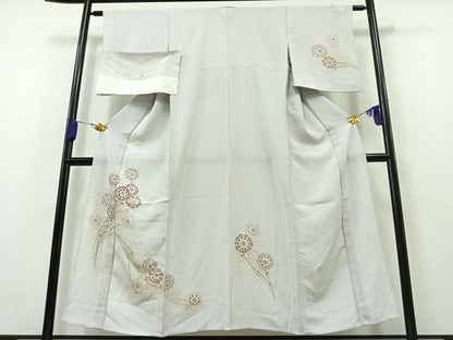 平和屋着物▽訪問着 単衣 草花文 反端付き 正絹 逸品 AAAZ3964jh