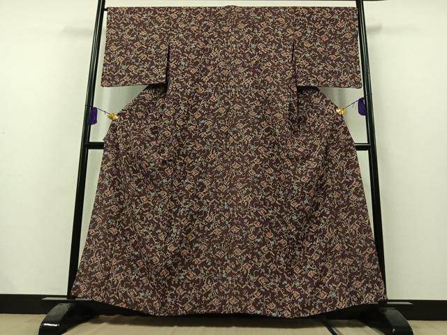 平和屋着物▽上質な小紋 単衣 草花文 鬼しぼ縮緬 正絹 逸品 AAAZ3965jh