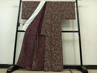 平和屋着物▽上質な小紋 単衣 草花文 鬼しぼ縮緬 正絹 逸品 AAAZ3965jh