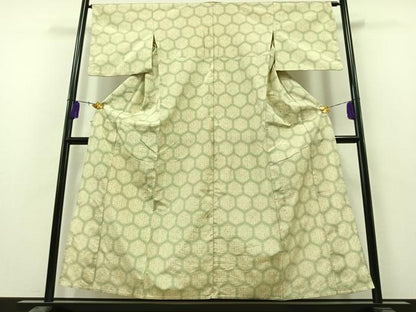 平和屋着物▽上質な紬 単衣 亀甲文様 正絹 逸品 AAAZ3967jh
