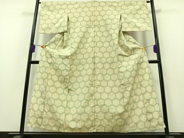 平和屋着物▽上質な紬 単衣 亀甲文様 正絹 逸品 AAAZ3967jh
