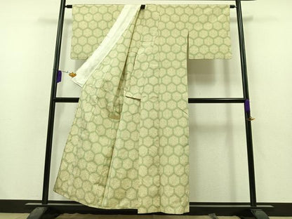 平和屋着物▽上質な紬 単衣 亀甲文様 正絹 逸品 AAAZ3967jh