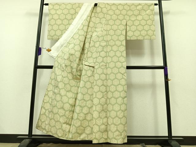 平和屋着物▽上質な紬 単衣 亀甲文様 正絹 逸品 AAAZ3967jh