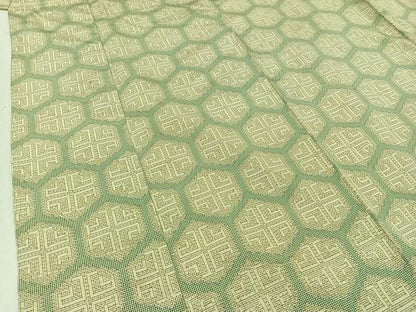 平和屋着物▽上質な紬 単衣 亀甲文様 正絹 逸品 AAAZ3967jh