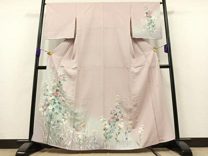 平和屋着物▽訪問着　単衣　作家物　草花文　暈し染め　正絹　逸品　未使用　AAAZ3970jh