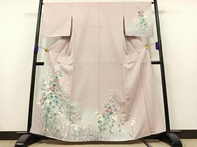 平和屋着物▽訪問着　単衣　作家物　草花文　暈し染め　正絹　逸品　未使用　AAAZ3970jh