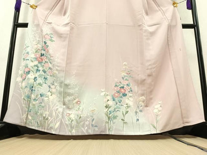 平和屋着物▽訪問着　単衣　作家物　草花文　暈し染め　正絹　逸品　未使用　AAAZ3970jh