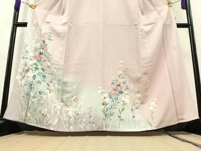 平和屋着物▽訪問着　単衣　作家物　草花文　暈し染め　正絹　逸品　未使用　AAAZ3970jh