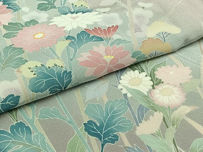 平和屋着物▽訪問着　単衣　作家物　草花文　暈し染め　正絹　逸品　未使用　AAAZ3970jh