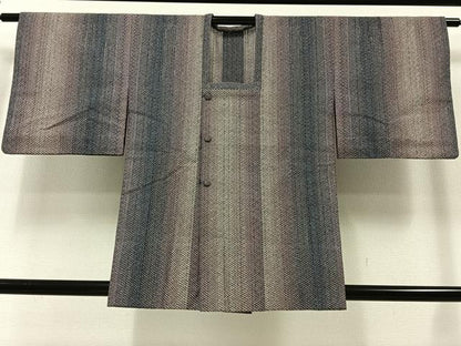 平和屋着物▽道行コート スリーシーズン 春夏秋 塵除け 組織 縞 正絹 逸品 AAAZ3971jh