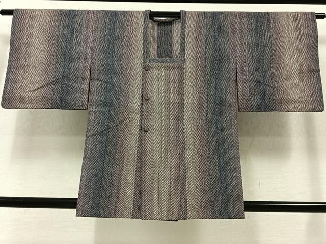 平和屋着物▽道行コート スリーシーズン 春夏秋 塵除け 組織 縞 正絹 逸品 AAAZ3971jh