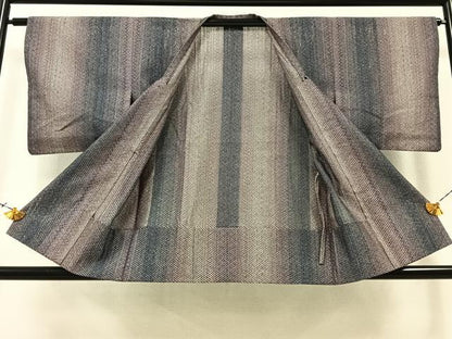 平和屋着物▽道行コート スリーシーズン 春夏秋 塵除け 組織 縞 正絹 逸品 AAAZ3971jh