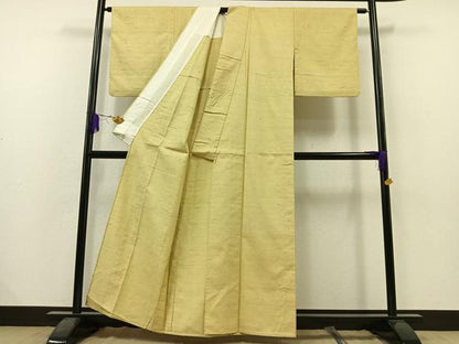 平和屋着物▽生紬 単衣 色無地 女郎花色 正絹 逸品 AAAZ3973jh