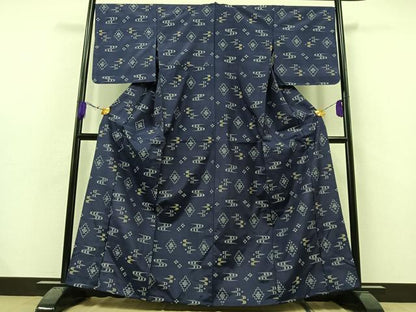 平和屋着物▽本場琉球絣　単衣　紬　正絹　逸品　未使用　AAAZ3975jh