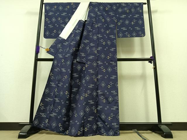 平和屋着物▽本場琉球絣　単衣　紬　正絹　逸品　未使用　AAAZ3975jh