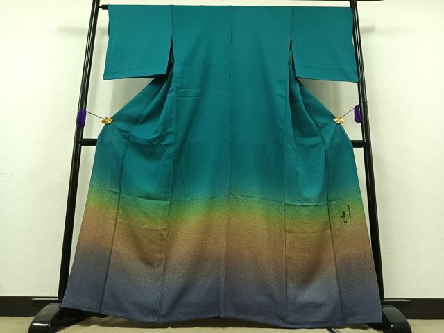 平和屋着物▽色留訪問着 単衣 作家物 霞文 暈し染め 正絹 逸品 AAAZ3976jh