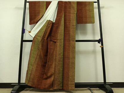 平和屋着物▽上質な紬 単衣 縞 正絹 逸品 AAAZ3979jh