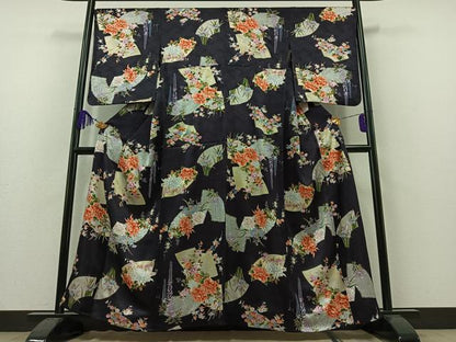 平和屋着物▽上質な小紋 単衣 地紙花文 金彩 正絹 逸品 AAAZ3980jh