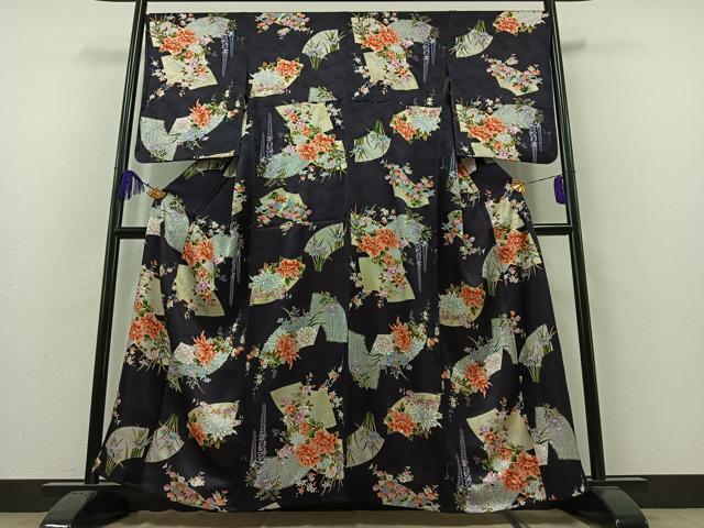 平和屋着物▽上質な小紋 単衣 地紙花文 金彩 正絹 逸品 AAAZ3980jh