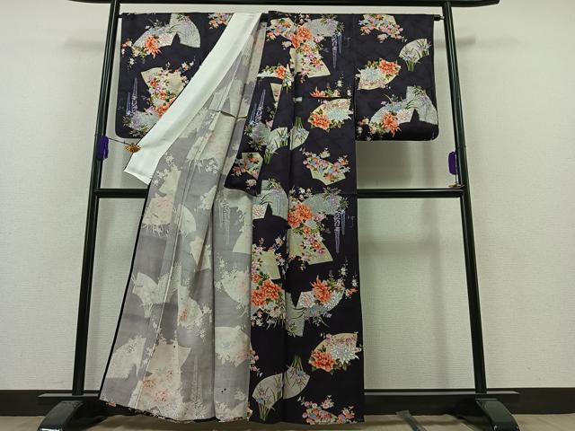 平和屋着物▽上質な小紋 単衣 地紙花文 金彩 正絹 逸品 AAAZ3980jh
