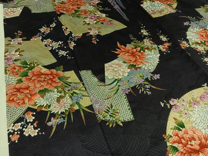 平和屋着物▽上質な小紋 単衣 地紙花文 金彩 正絹 逸品 AAAZ3980jh