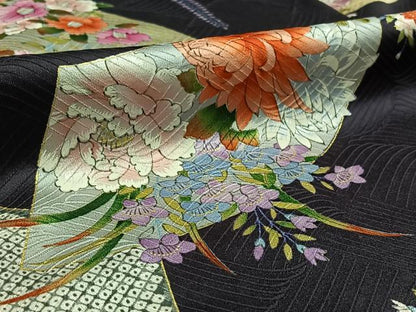 平和屋着物▽上質な小紋 単衣 地紙花文 金彩 正絹 逸品 AAAZ3980jh