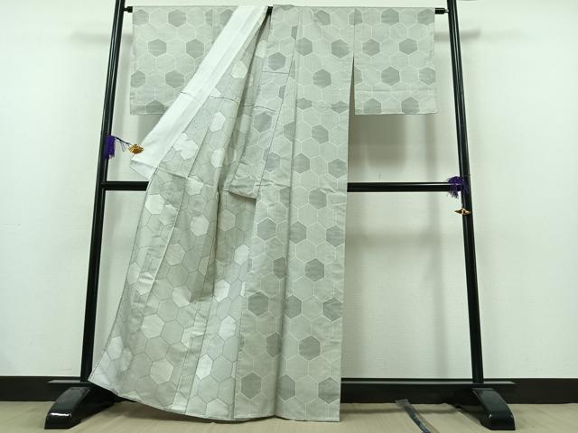 平和屋着物▽お召 単衣 亀甲文様 正絹 逸品 未使用 AAAZ3982jh