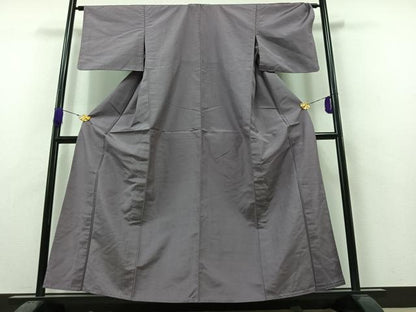 平和屋着物▽結城紬 単衣 色無地 藤色 正絹 逸品 AAAZ3983jh