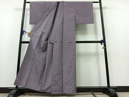 平和屋着物▽結城紬 単衣 色無地 藤色 正絹 逸品 AAAZ3983jh