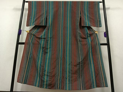 平和屋着物▽上質な小紋 単衣 縞 金彩 正絹 逸品 AAAZ3986jh