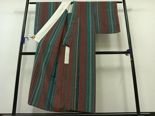 平和屋着物▽上質な小紋 単衣 縞 金彩 正絹 逸品 AAAZ3986jh