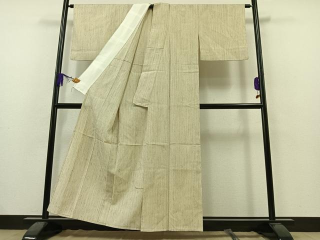 平和屋着物▽本塩沢 単衣 縞 正絹 逸品 AAAZ3992jh