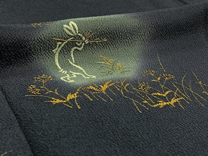 平和屋着物▽訪問着 単衣 刺繍 地紙兎文 暈し染め 金糸 金彩 鬼しぼ縮緬 やまと誂製 正絹 逸品 AAAZ3995jh
