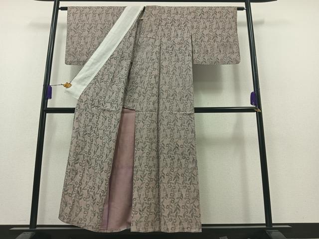 平和屋着物▽上質な紬 単衣 花唐草文 正絹 逸品 AAAZ3997jh
