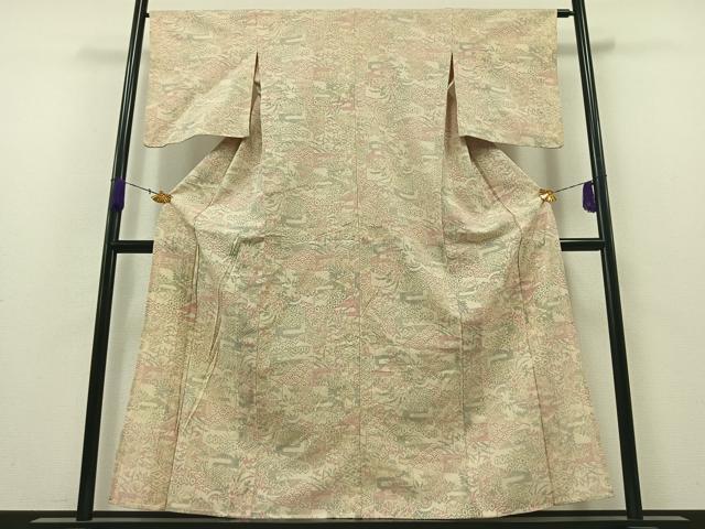 平和屋着物▽本塩沢 単衣 吉祥花文 正絹 逸品 AAAZ3998jh