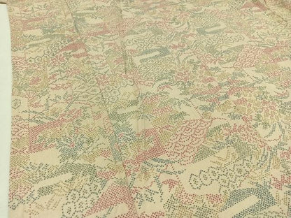 平和屋着物▽本塩沢 単衣 吉祥花文 正絹 逸品 AAAZ3998jh