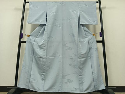 平和屋着物▽色無地 単衣 流水吉祥地紋 淡藤色 洗える着物 AAAZ4000jh