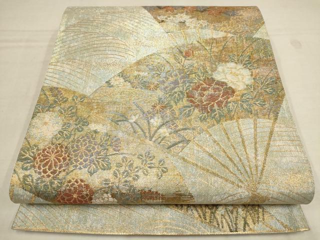 平和屋着物▼六通柄袋帯 琳派名画集 扇面草花文 金糸 正絹 逸品 AAAZ4135wj