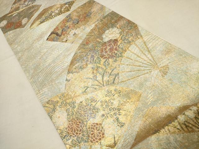 平和屋着物▼六通柄袋帯 琳派名画集 扇面草花文 金糸 正絹 逸品 AAAZ4135wj